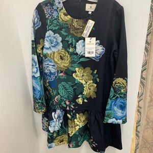 Tuckernuck Black Floral Dress with Blue and Green Accents NWT